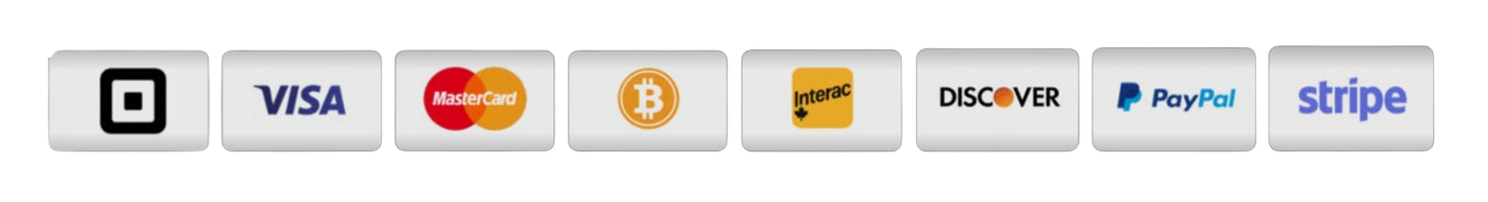 Modes de paiement : Visa, Mastercard, Bitcoin, Interac, PayPal, Stripe